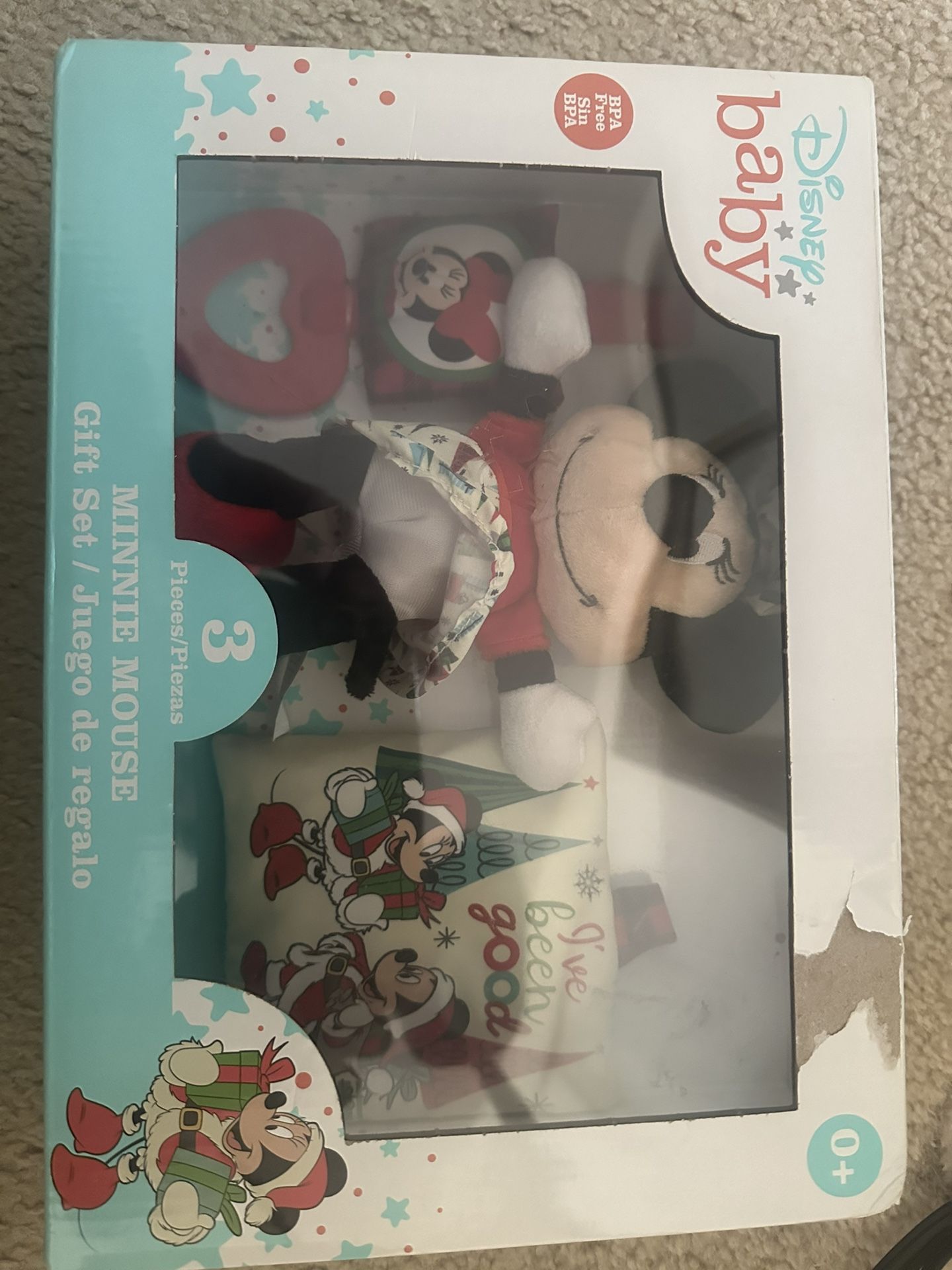 New Disney Baby Minnie Mouse Gift Set Age 0+ 4pcs Plush, Rattle, Tether, Book