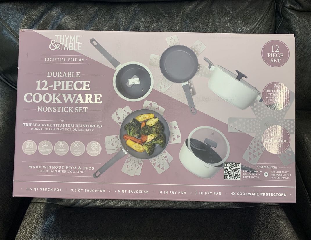 Thyme & Table Cookware Set, 12pc Durable Nonstick Set, Eden Off-White