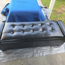 BLACK FAUX LEATHER STORAGE OTTOMAN