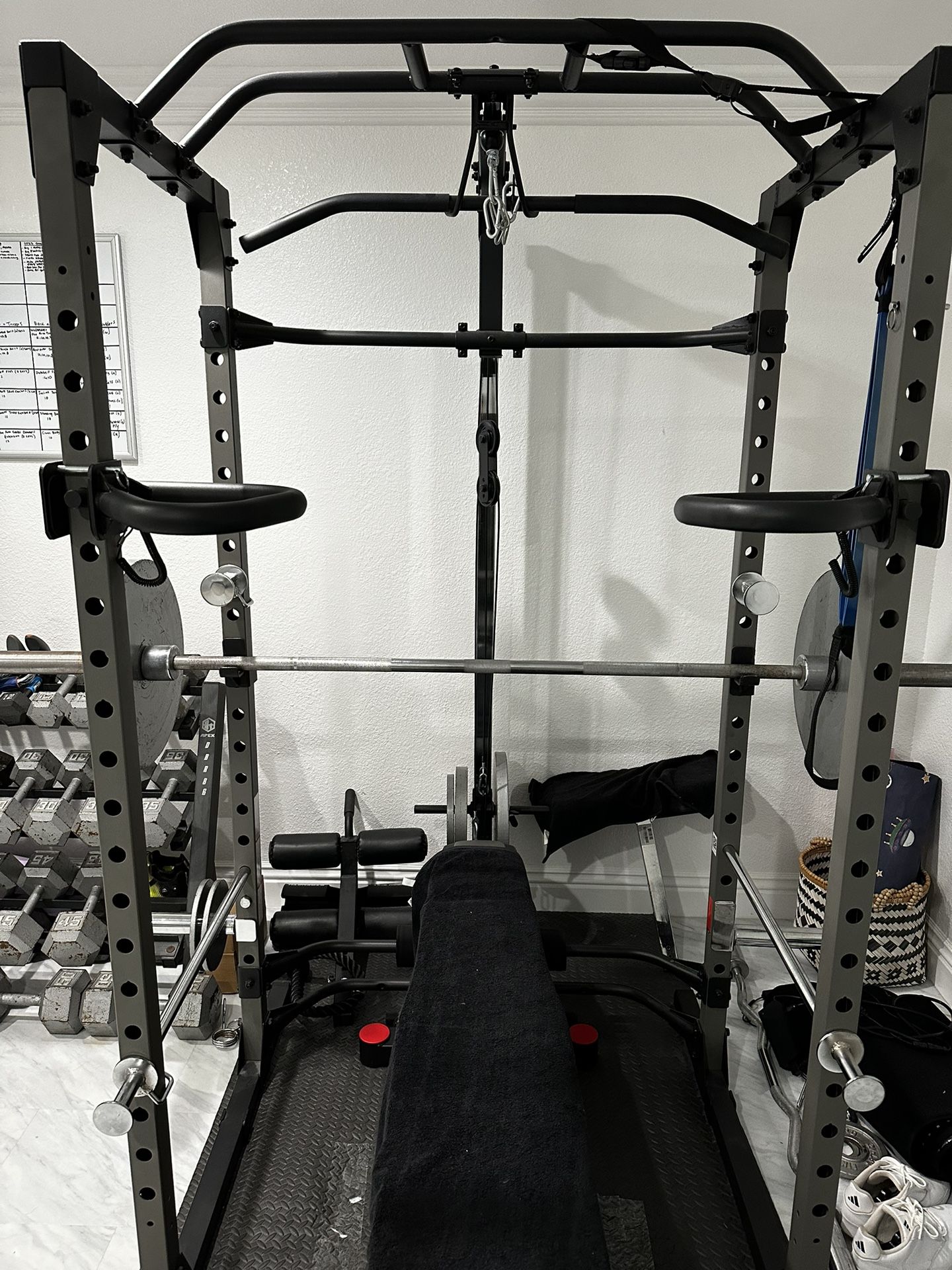 FITNESS REALITY 810XLT Super Max Power Rack Cage with Lat Pull Down and Low Row Cable Attachment and Dip Attachment