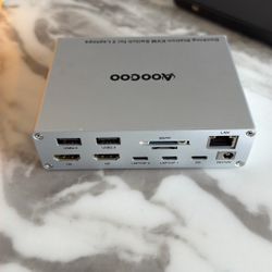 AOOCOO Docking Station KVM Switch allows two laptops to share a single set of peripherals and monitors. 