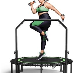 BCAN 450/550 LBS Foldable Mini Trampoline, 40"/48" Fitness Trampoline with Bungees, U Shape Adjustable Foam Handle, Stable & Quiet Exercise Rebounder