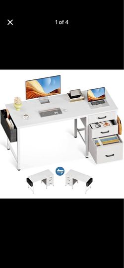 40/48" Computer Home Office Desk for Bedroom with Fabric Drawers & File Cabinet, Cloth Storage