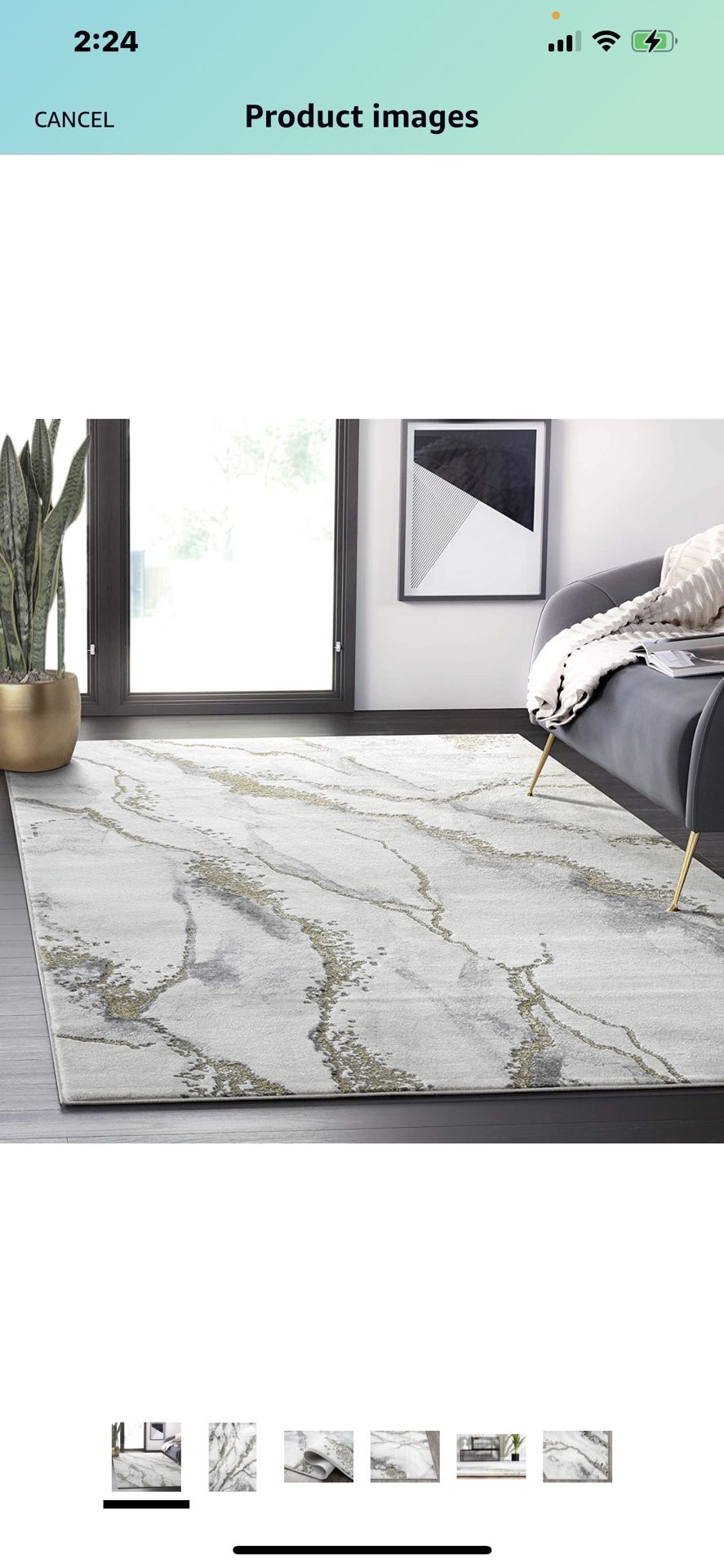 Contemporary Grey & Metallic Gold Area Rug, 6' x 9' Non-Shed Modern Abani Rugs Marble Print Dining Room Rug