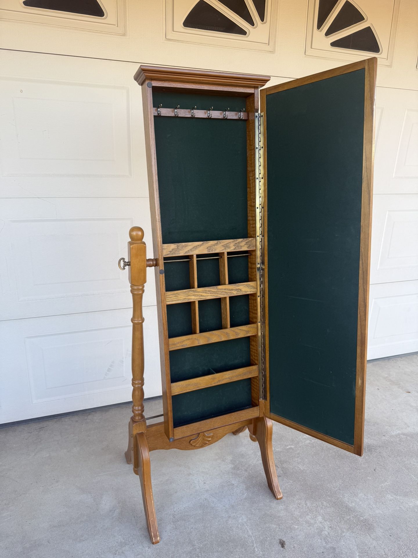 Powell Furniture Full Length Oak Cheval Mirror Jewelry Armoire