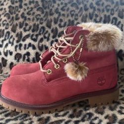 Timberland Girl’s Burgundy Waterproof Lace Up Leather Suede Boots Size US 2 / EU 34. NEW