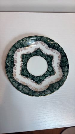 Vintage Weimar Porzellan Saucer Plate Germany Green Gold Floral Scalloped