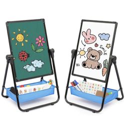 Kids Double-Sided Magnetic Art Easel with Storage Bag, Adjustable Height With Accessories (Black)