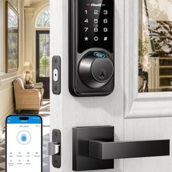 Smart Door Lock Set for Front Door, Zowill 7-in-1 Fingerprint Deadbolt with App