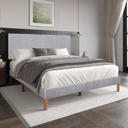 NEW IN BOX King Size Grey Fabric Platform Bed Frame