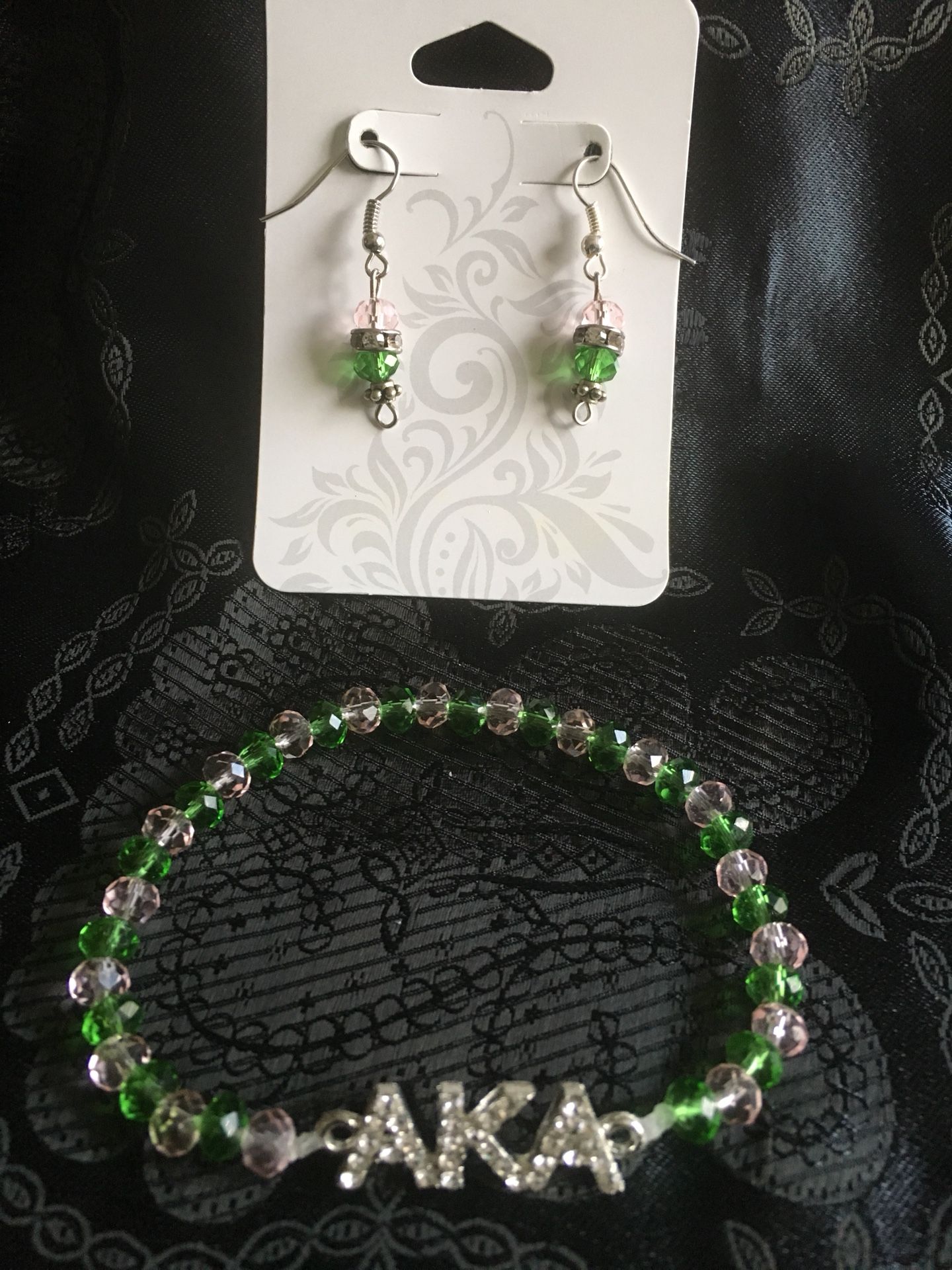 Pink & Green AKA Sorority Bracelet & Earring Set!!!