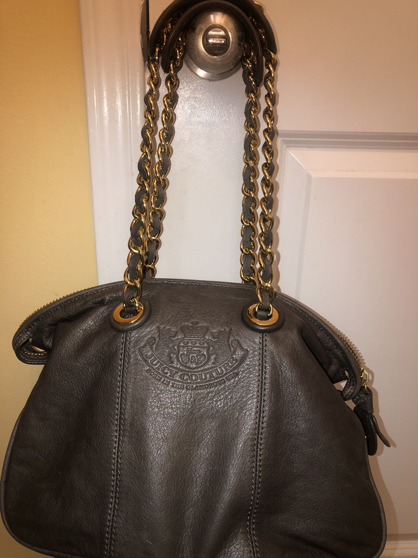 Juicy Couture Gray & Pink Leather Gold Chain Bag