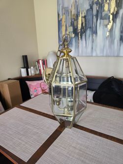 Vintage Maxim Lighting Brass & Beveled Glass Pendant Light (3-Light)
