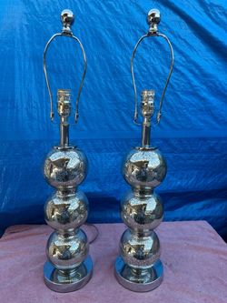 Pair of Mercury Glass Stacked Ball Table Lamps