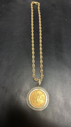 113G 14K Gold Chain w/ 20G Pendant & 1947 22K Centenario Coin - Investment Grade