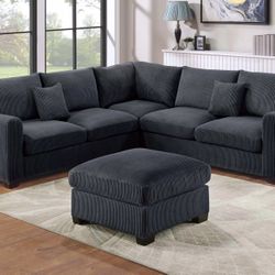 4-Piece Sectional Set
LAF Loveseat + RAF Loveseat + Corner Wedge + Cocktail Ottoman

Color: Black  🔷️  Bonito  Seccional Color Negro  De 4 Piezas  