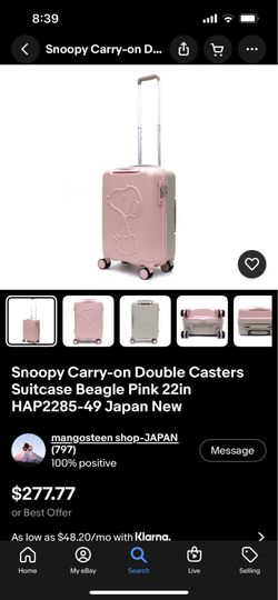Snoopy Carry-on Double Casters Suitcase Beagle Pink 22inch