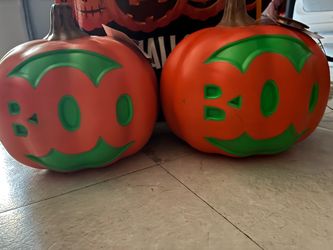 Halloween BOO Pumpkin Blow Mold Decorations Set of 2