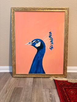 Framed Peacock Portrait Painting
