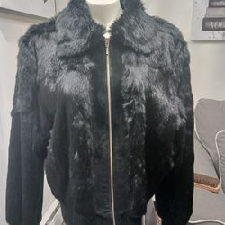 FASHIONABLE RABBIT FUR & SUEDE LEATHER TRIM JACKET 