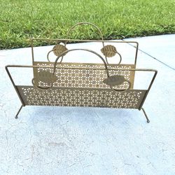 Vintage Metal Gold Magazine Rack or Firewood Holder