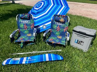 Beach set chairs umbrella cooler