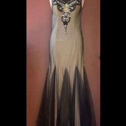 Deb, Black Tulle Prom Gown, With A Cream Lining.  Size 5-6. Worn Once.