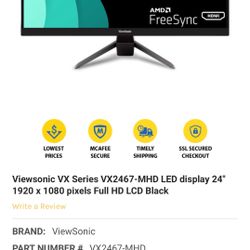 ViewSonic® VX2467-mhd Full HD LED Backlit Display