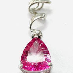 14K White Gold Red Quartz Diamond Pendant