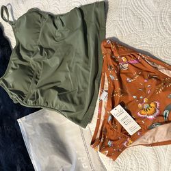 Bathing suit Cupshe olive green with floral print