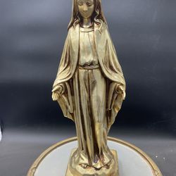 Original Vintage Lenwile Ardalt Virgin Mary Golden Ceramic Music Box Statue 14"