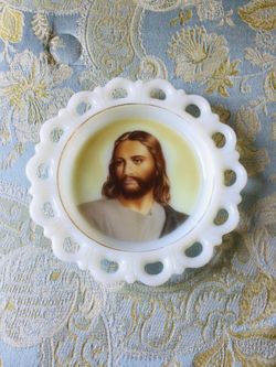 NEW Antique Decorative Plate 22 Karat Gold Leaf Plated Jesus Christ Christmas Plates Dish Platter Vintage Porcelain China Set Easter Holiday Winter