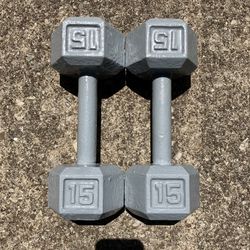 15lb dumbbell set dumbbells 15 lb lbs 15lbs weight weights Cast Iron hex pair Workout Gym