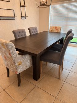 Solid Wood Dining Table + 6 Chairs + Extension Leaf
