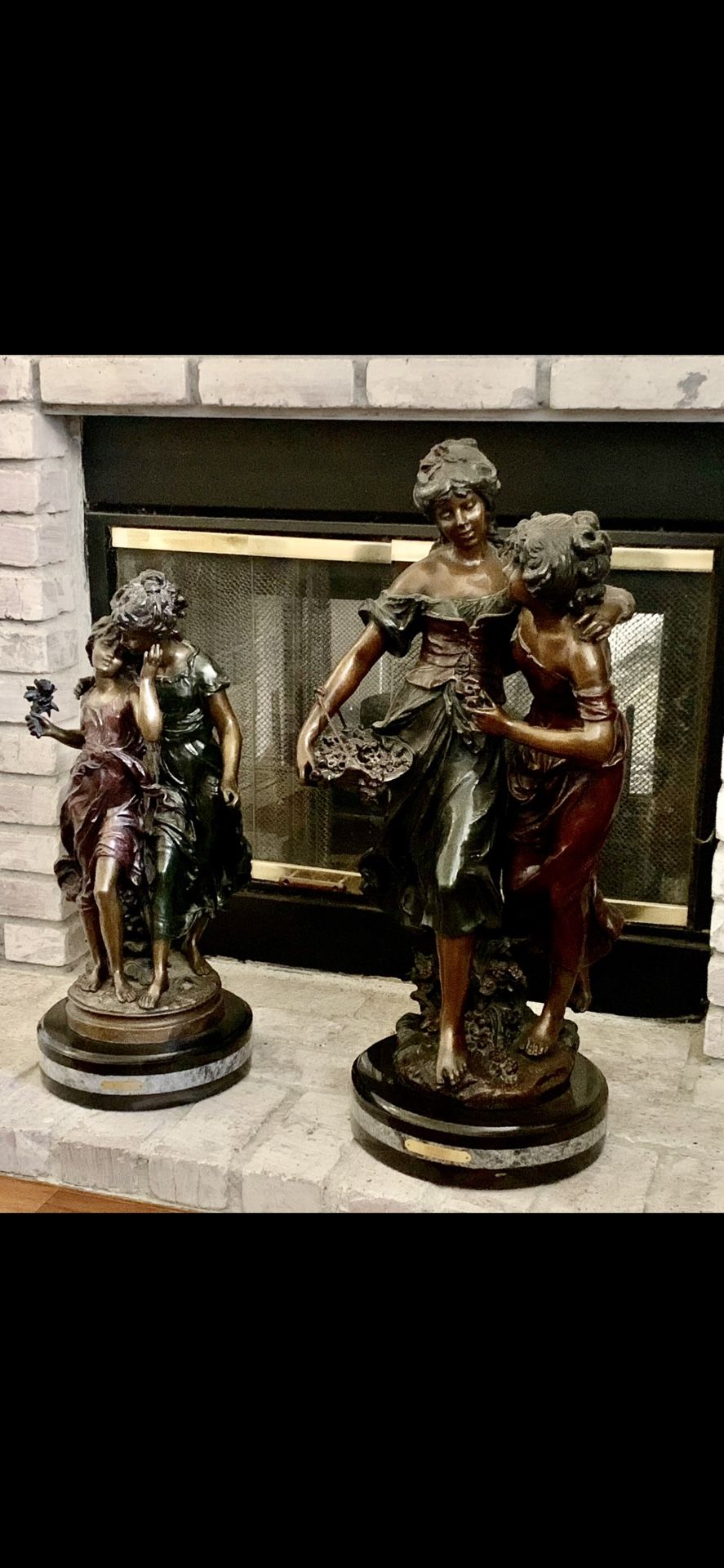 Antique French Bronze Provincial Sculpture Auguste Moreau 2 Women Sisters Rare!!