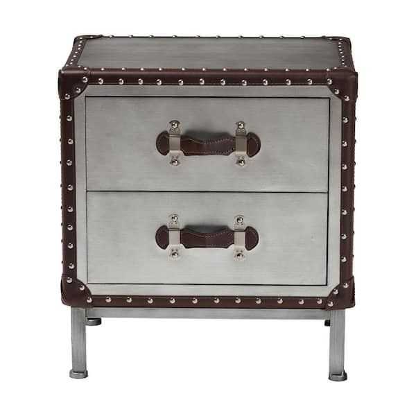 Silver And Brown Industrial Style Nail Head End Table - 2 Available