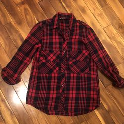 Women’s Red & Black Plaid Flannel Shirt By Zara Size Small