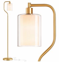63" Gold Floor Lamp - Modern Standing Lamp with Double Glass Shade, Remote Control & 3 Color Temperatures for Home Decor, Living Room, Bedroom, Office