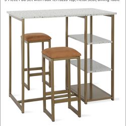 Terrazzo 3 piece bar table set with suede stools