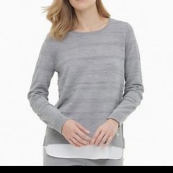 Calvin Klein Women's Gray Layered Hem Shirt Tail Look Pullover Sweater Size SP