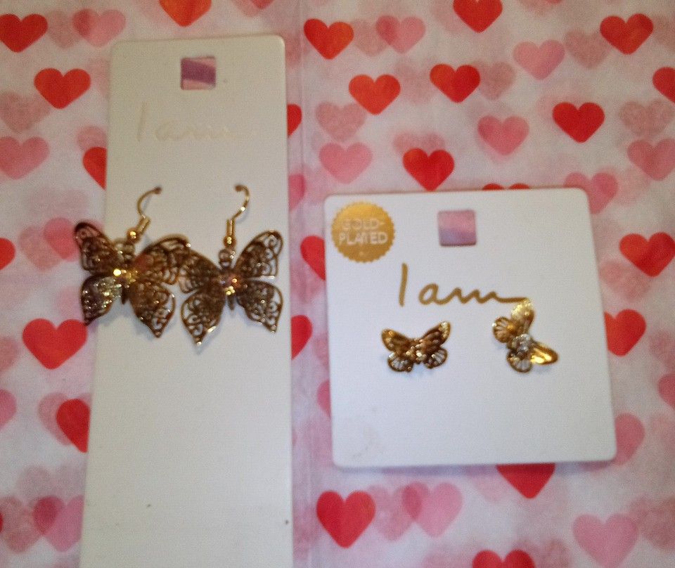 2 Pairs Of Golden Butterfly Earrings