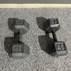 45 lb Dumbbells Pair – Cast Iron Hex (90 lbs total)