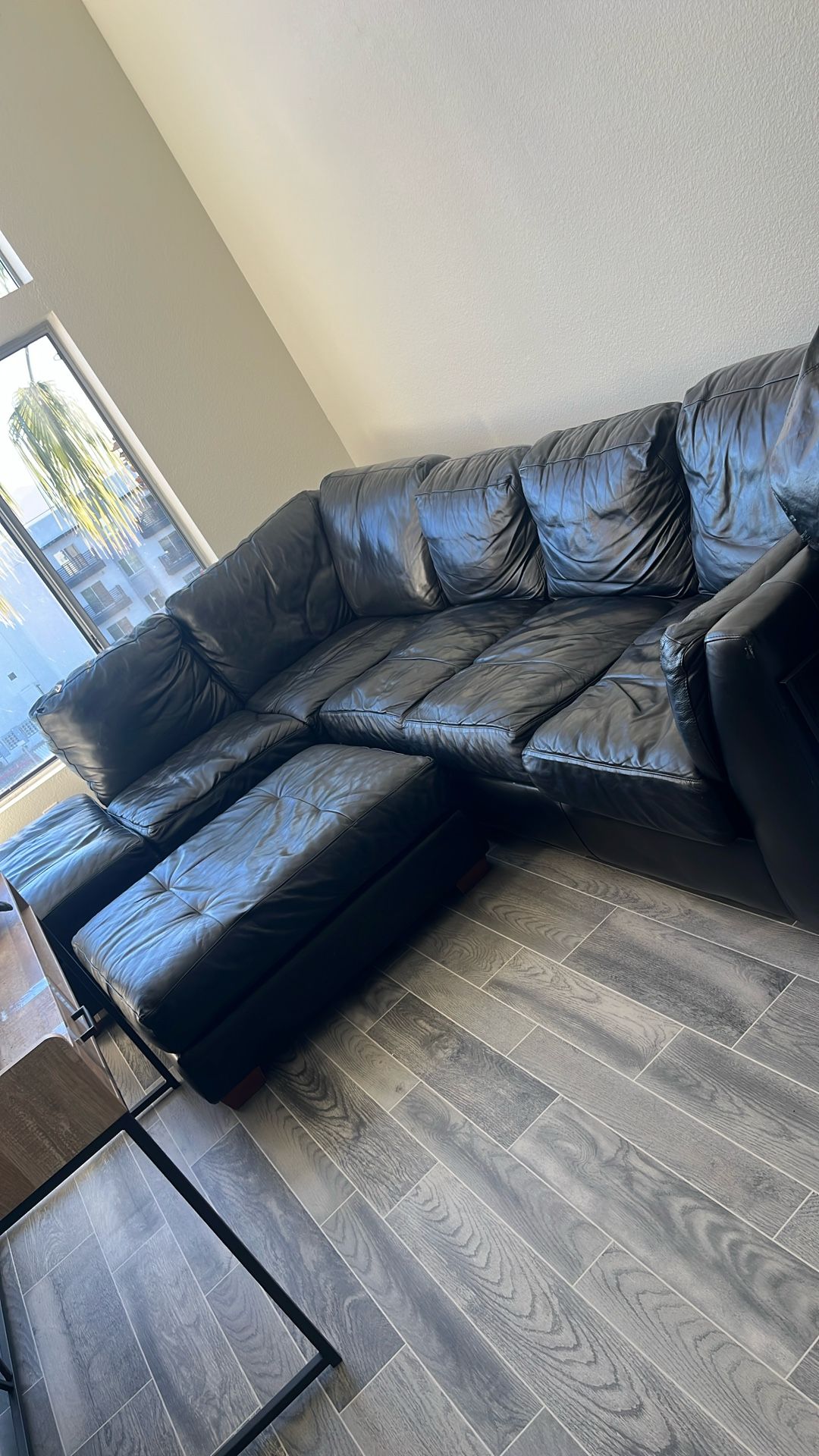 Black Leather Couch + Ottoman