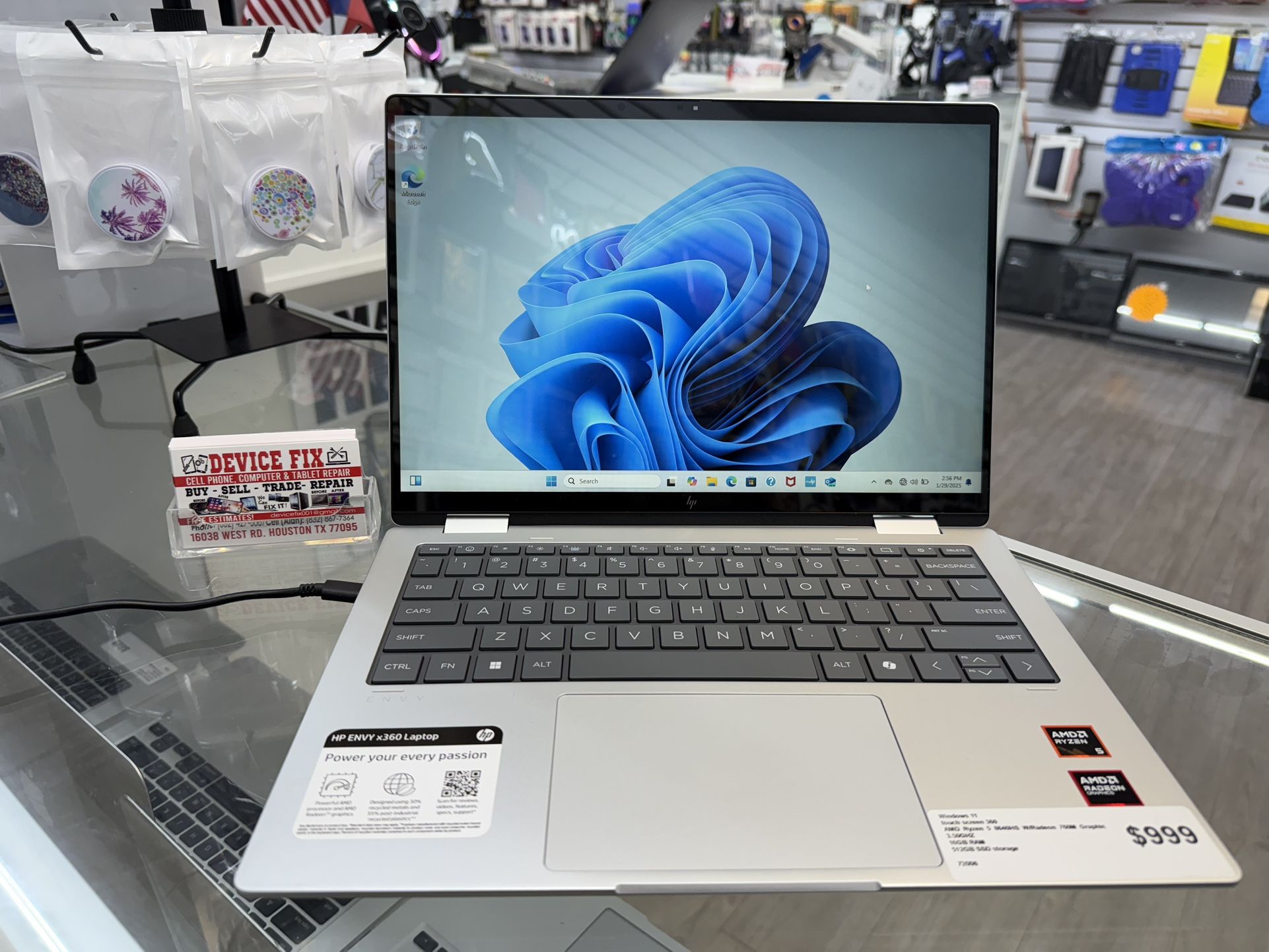 HP ENVY 360 touch screen laptop  windows 11 AMD Ryzen 5  16GB ram  512GB SSD  Comes with type C charger 