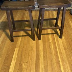 Pair of Wooden Saddle Bar Stools. Read description