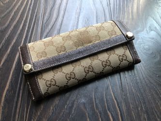 100% Authentic Gucci Brown Canvas Leather Bifold Wallet Made In Italy