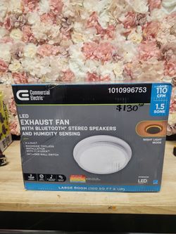 Commercial Electric
110 CFM 1.5 Sone Bathroom Exhaust Fan with Humidity Sensor, Bluetooth Speaker, Adjustable LED Light and Night Light