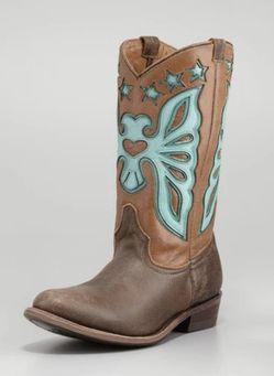 ASH Jango Butterfly Cowboy Boots Brown/Celadon Women's 9.5 - New with box