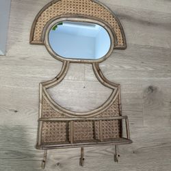 Bamboo Cane Shelf With Mirror 