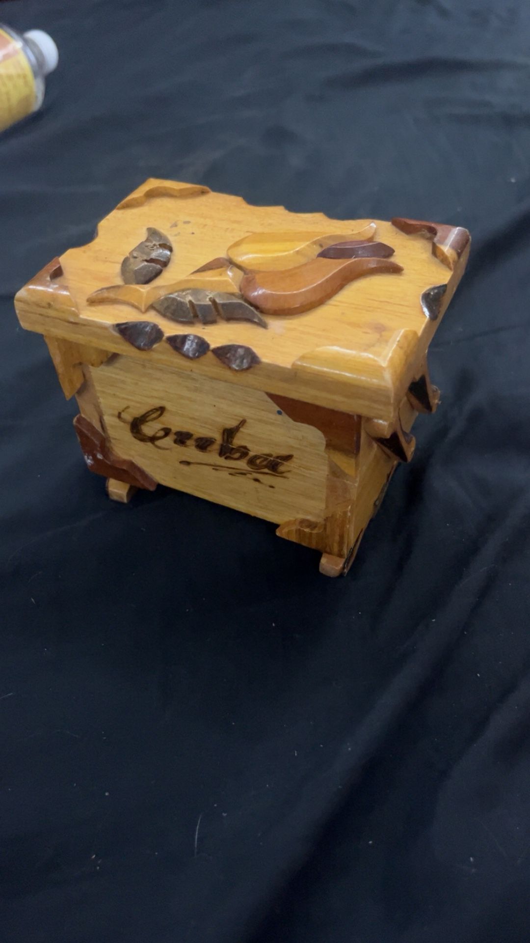 Vintage Hand carved wood jewelry trinket box